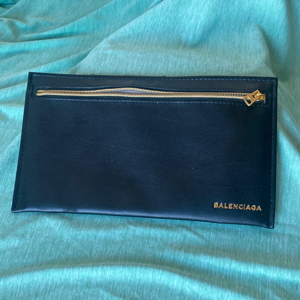 Balenciaga Black Leather Glasses Case Pouch Clutch With Gold Accents